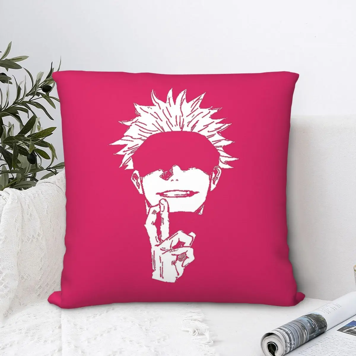 

Pink Gojo Satoru Throw Pillow Case Jujutsu Kaisen Japanese Adventure Anime Backpack Coussin Covers DIY Printed Soft Sofa Decor