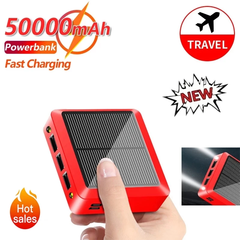 

Solar Portable 50000mAh Powerbank Portable Fast Charging External Battery with 3USB Ports Flashlight Charge for Samsung IPhone13