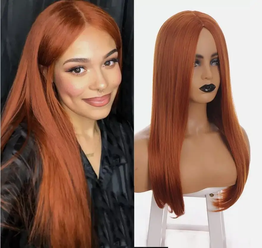 Парик для косплея из синтетических волос термостойкий медный красный длинный