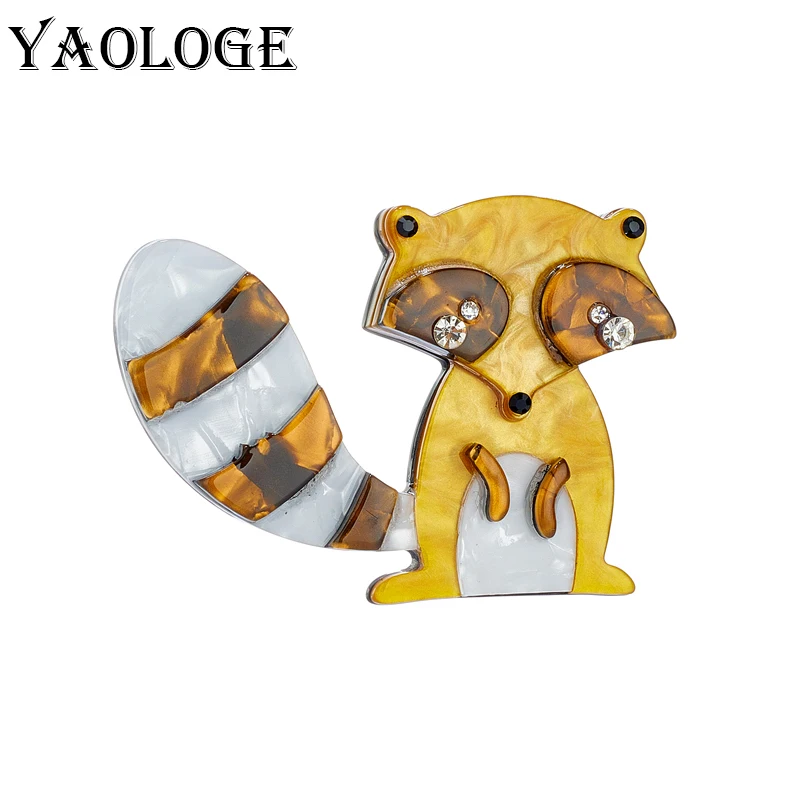 

YAOLOGE Acrylic Cartoon Brown Raccoon Brooches For Unisex Kids Pins Badges Accessories New Trends Christmas Gifts Jewelry Брошь