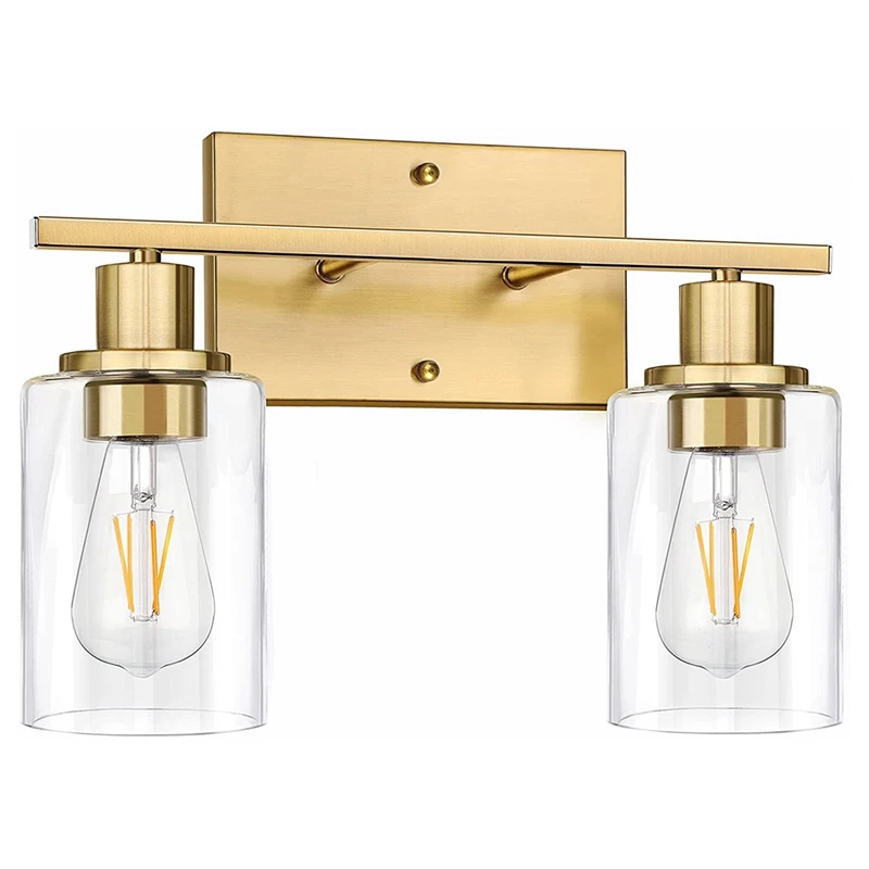 

HOT SALE 2-Light Bathroom Vanity Light Fixtures, Modern Wall Lighting With Clear Glass Shade, Brushed Wall Sconce Lighting