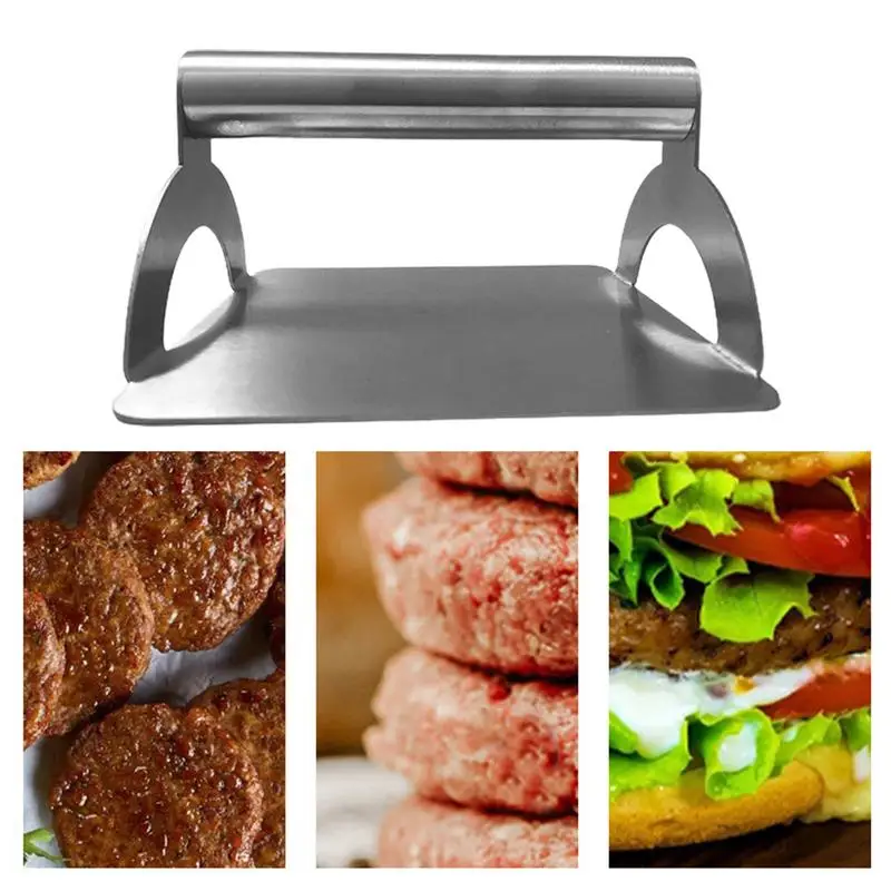 

Burger Press Flat Surface Burger Smasher Rectangle Cast Iron Hamburger Press for Meat Bacon Steak Portable Meat Hammer Tool
