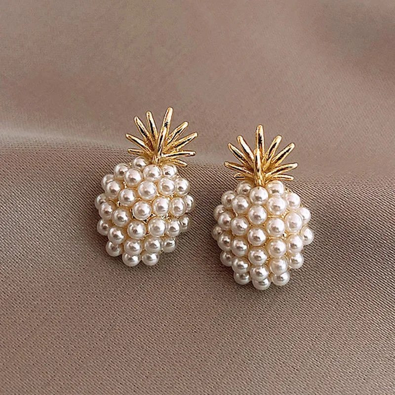 

Fashion Pineapple Imitation Pearl Earrings Women'S Classic Geometric Fruit Imitation Pearl Earrings Party Jewelry Gifts