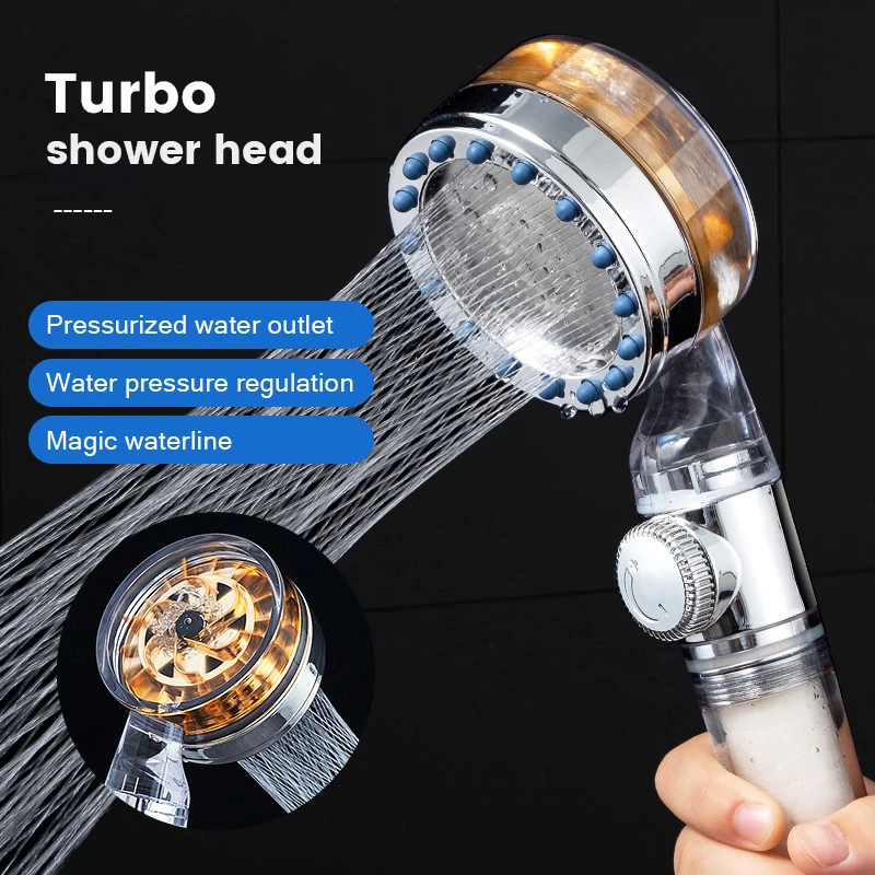 

Shower Head ABS Turbocharged Handheld with Stop Button High Pressure Spray Nozzle Rainfall Spa Water Saving Bathroom Accessories