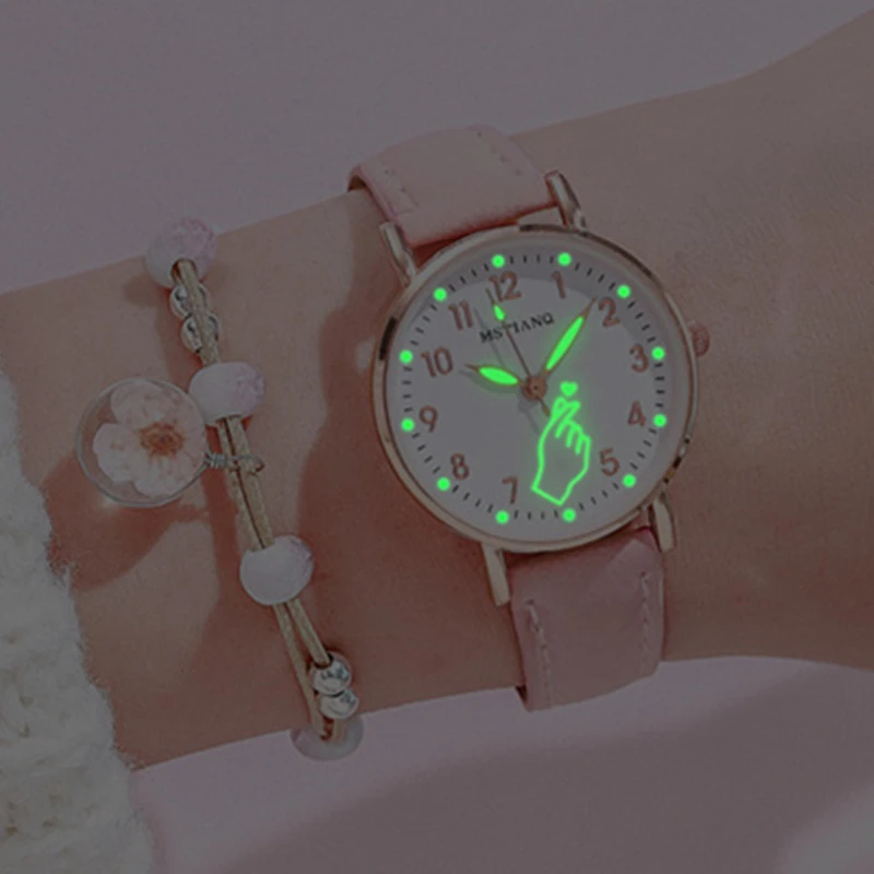 Luminous women's watch set casual cute small dial women's watch fashion girl pink watch bracelet gift enlarge