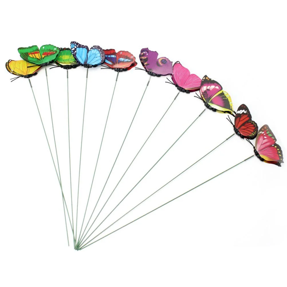 

7cm Butterflies Stakes Garden Patio Flower Stakes Decorative Indoor Outdoor Realistic Sticks Props for Lawn Walkway 10pcs