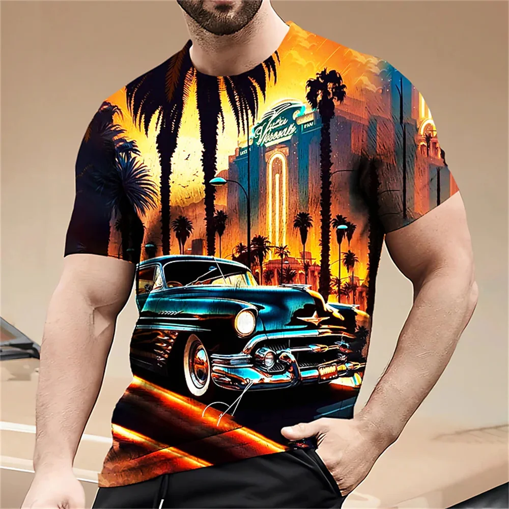 

Men'S T-Shirts Retro Car Pattern O Neck Luxury Beach Sportswear Funny Hip-Hop Tops Outfit Summer Oversized T-Shirt Harajuku Tees