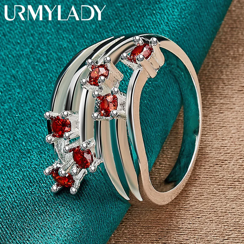 

URMYLADY 925 Sterling Silver Six-Star Point Zircon 7-10# Ring For Women Wedding Party Fashion Charm Jewelry