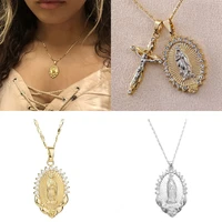 unisex jewelry diamond totem virgin mary necklace crucifix pendant cross necklace
