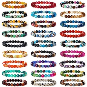 Colorful Striped Agates Stretch Bracelets for Women Nature Stone Beads Healing Bracelets Men Energy Crystal Quartz Yoga Jewelry