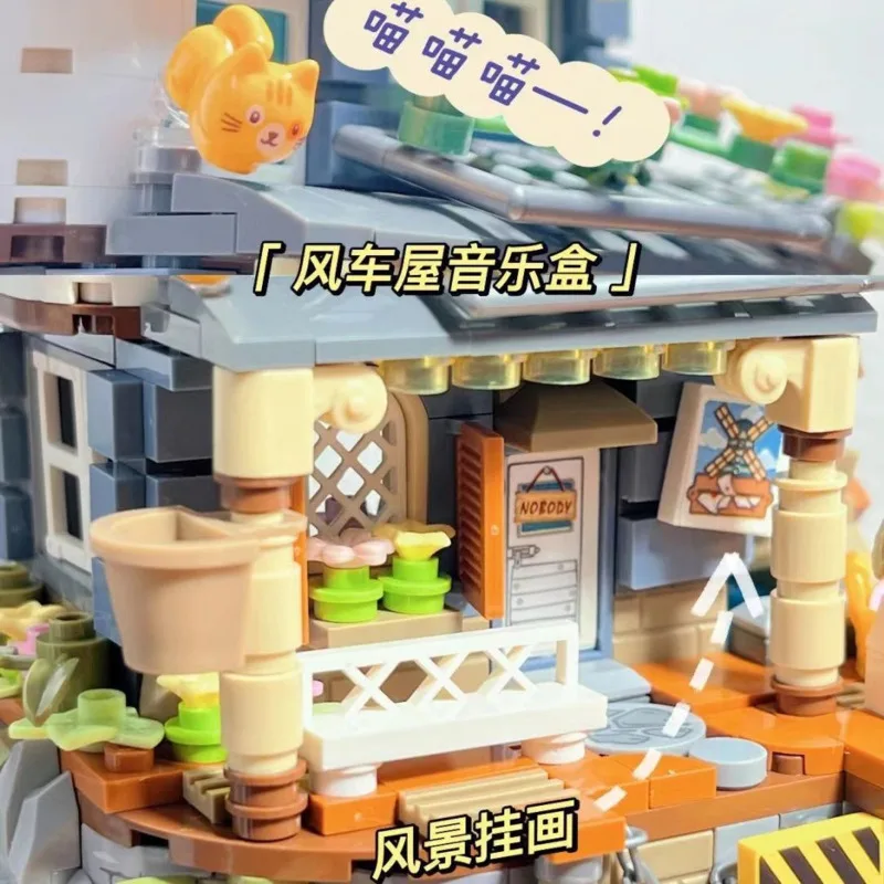 Pаспродажа LOZ 1239 блоков музыкальная шкатулка мини-блоки Классическая ветряная мельница дом мелкие частицы Собранный строительный блок модель игрушка ...