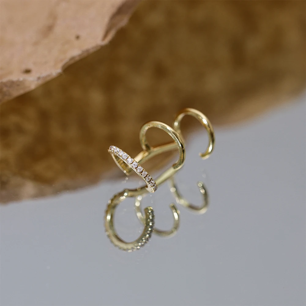 

ROXI S925 Sterling Silver Earcuff For Unpiered Ear Minimalist Tassel Microinlaid Cz 1 Piece Gold Color Clip Earrings For Women