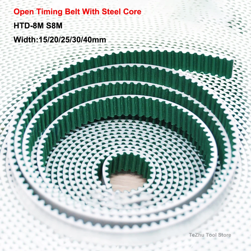 

1Meter HTD-8M S8M Open Timing Belt With Steel Core Polyurethane Tooth Surface With Green Synchronous Belt