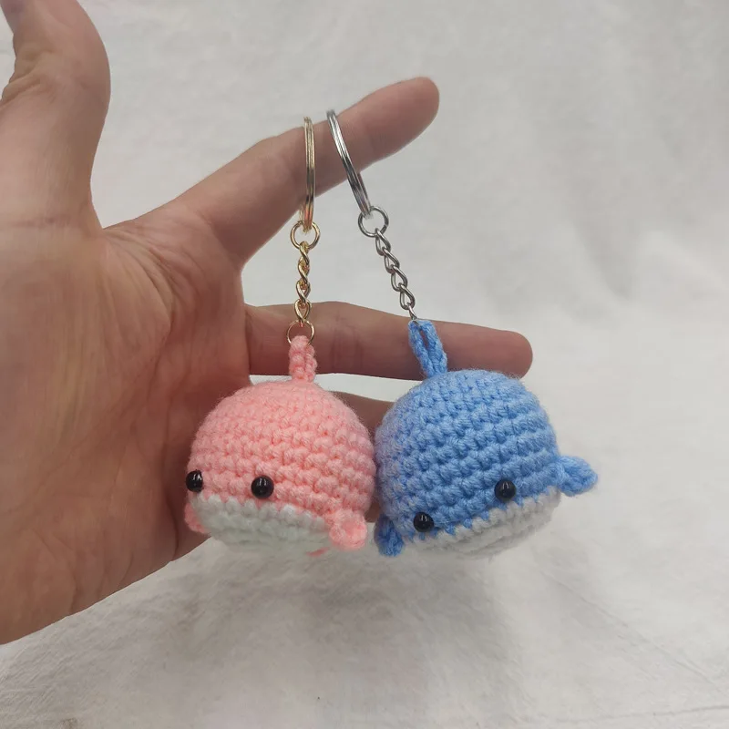 

Cartoon Little Whale Keychain Hanging Handmade Crochet Pendant Car Bag Accessories DIY Wool Making Small Toy Ornaments Gift