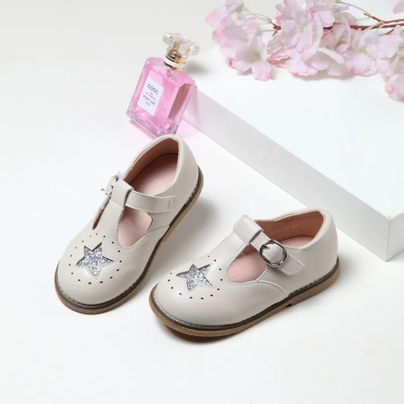 

Kids Shoes Children Spring Casual Sandals School Girl Princess Pu Leather Shoes Non-Slip Retro Sequined Stars Soft Bottom Loafer