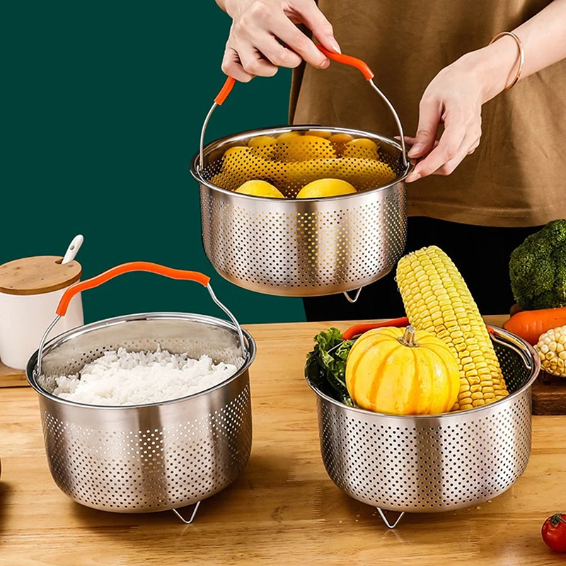 

Stainless Steel Kitchen Steam Basket Pressure Cooker Anti-scald Steamer Multi-Function Fruit Cleaning Basket Accessories