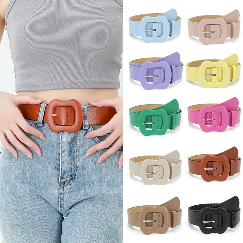 Fashion Belt Women Men Colorful PU Leather Material Pin Buckle New Vintage Jeans Coat Style Casual Versatile Solid Belt