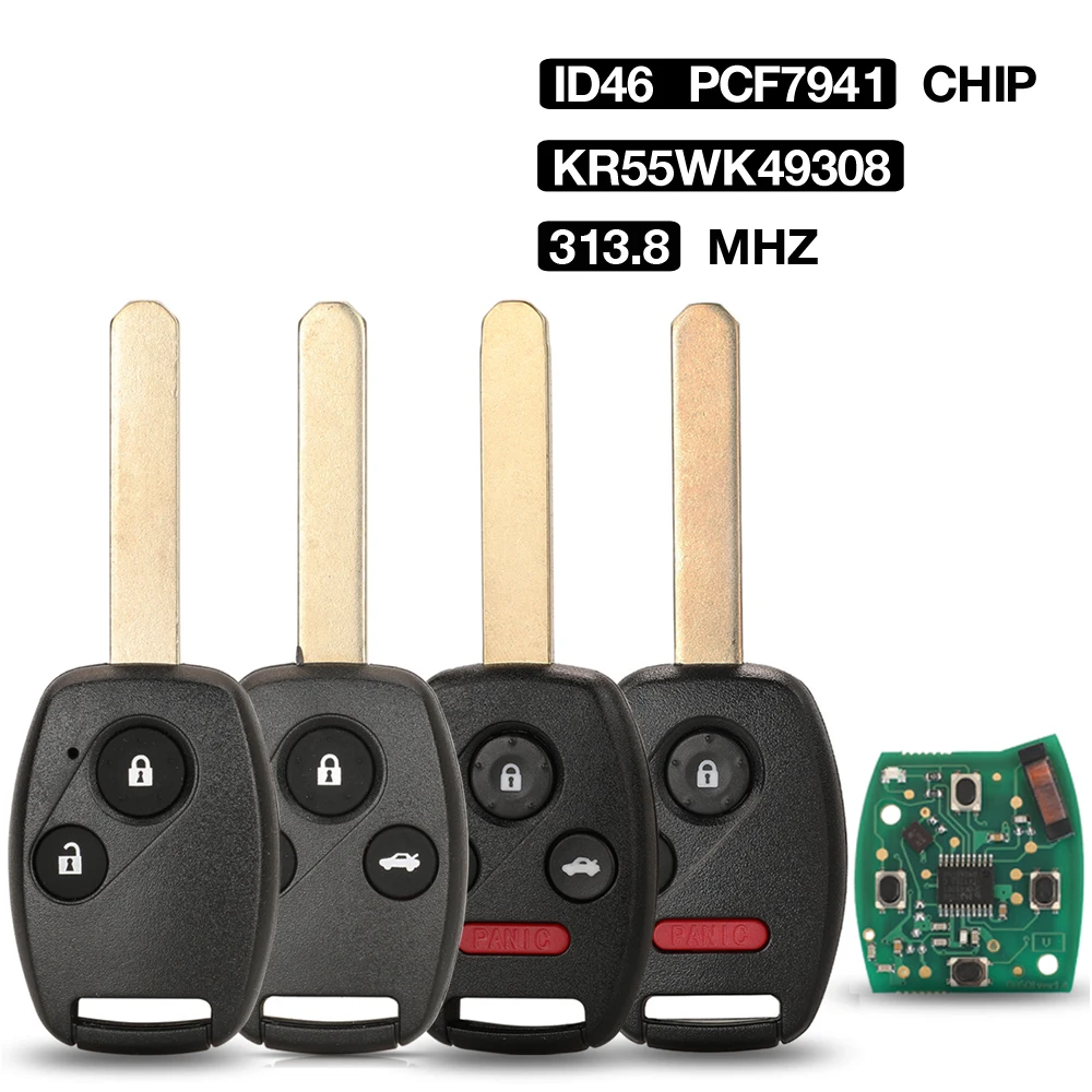 jingyuqin KR55WK49308 313.8MHZ ID46/PCF7941 Remote Key For Honda Accord Element Pilot CR-V HR-V Fit Insight City Jazz Odyssey