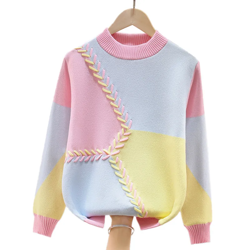 

Warm Sweater For Girls Autumn Winter Kids Knitted Pullover Inner Fleece For Children's 4 6 8 10 12 14 15 Years Wear LC329
