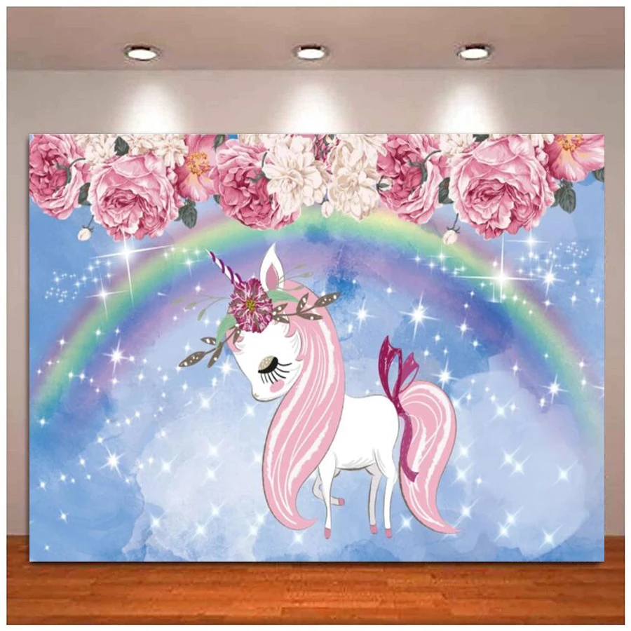 

Фон для фотосъемки мечтательный цветок Звезда Единорог для детского дня рождения портрет видео звонок фон для фотостудии