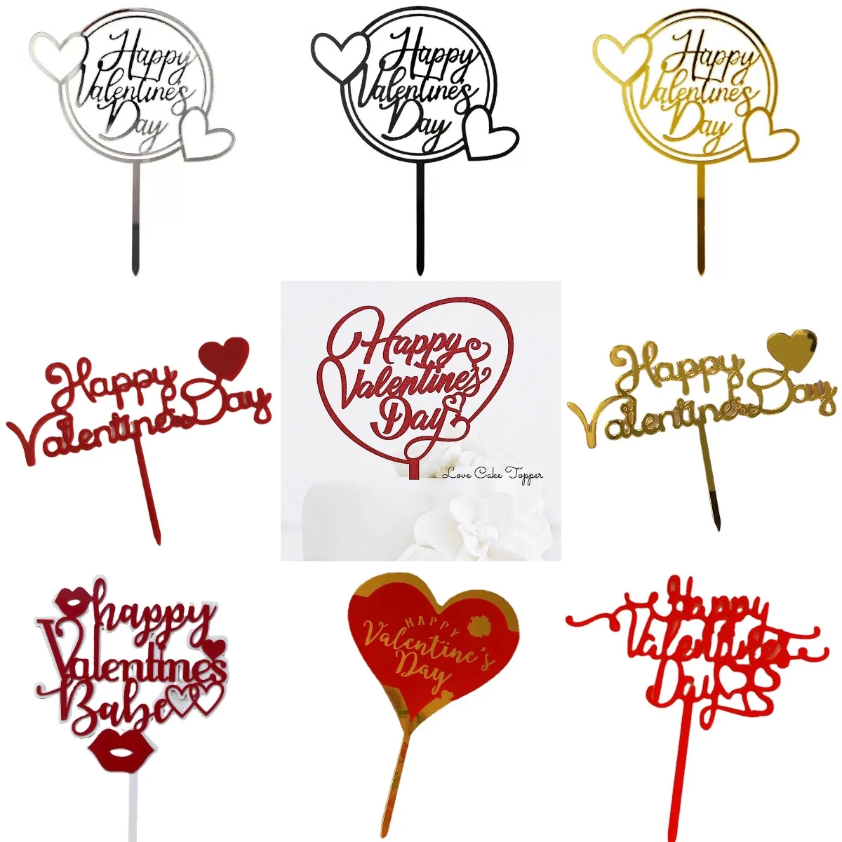 

Rose Flower Love Cake Topper for Happy Valentine's Day Lover Spouse Married Couple Dating Cake Topper Acrylic Cake Decoration