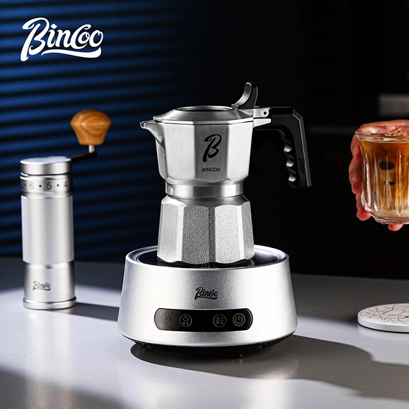 Фото Кофеварка Bincoo Moka Pot с двойным клапаном, 120 мл, на 2 чашки, для приготовления эспрессо на плите, итальянская кофеварка с деревянной ручкой, для получения насыщенной крема-пены №1