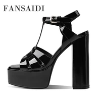 fansaidi summer women white apricot sandals fashion sexy buckle narrow band block heels waterproof consice height 40 41 42 43