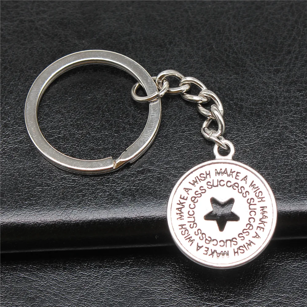 

Keychain Holder Souvenirs Gift Vintage Handmade Antique Silver Color 26x22mm Make A Wish Success Star Pendant Keyring
