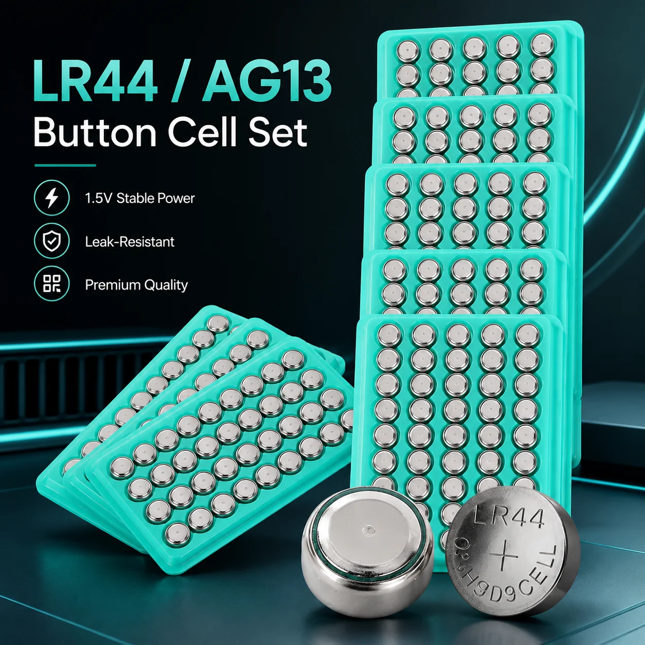 Фото Батарейка AG13 LR44 1.55V щелочная кнопочная (A76, 357A, LR1154, SR1154, SR44) для часов, автомобильных ключей, пультов ДУ, калькуляторов, будильников №1