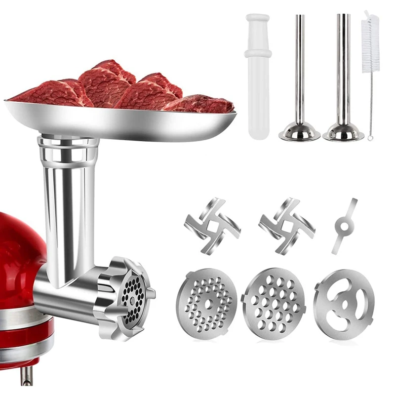 

Meat Grinder Attachments for KitchenAid Stand Mixers Sausage Stuffer Accessories,Food Grinding Plates and Blades