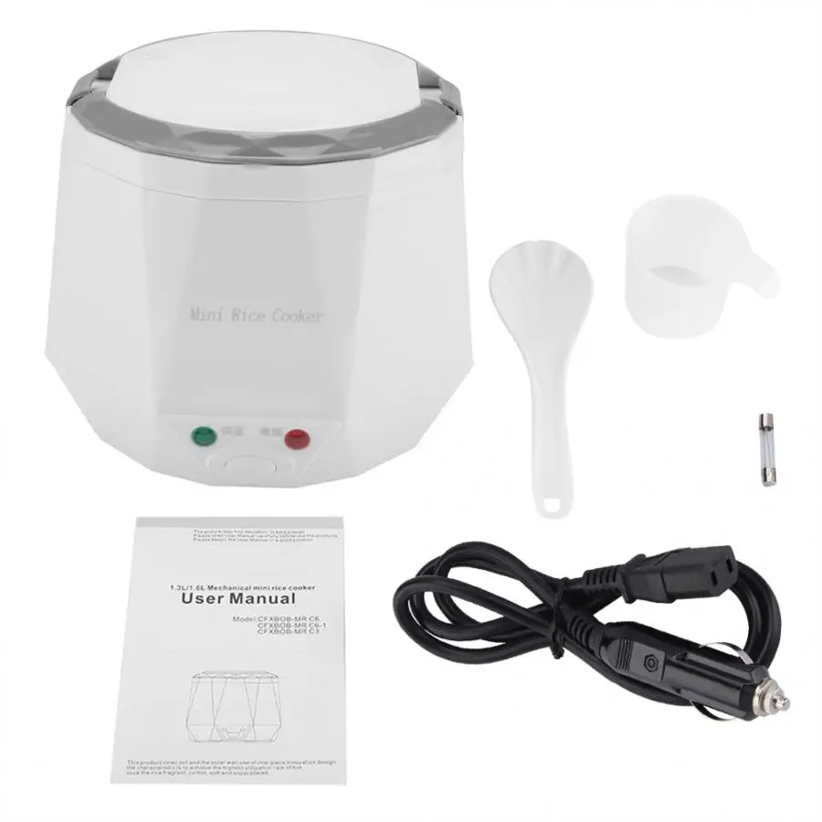 12/24V Mini Rice Cooker 1.6L Electric Heating Lunch Box Portable Thermostat Food Steamer Multi Electric Cooker For Car Truck