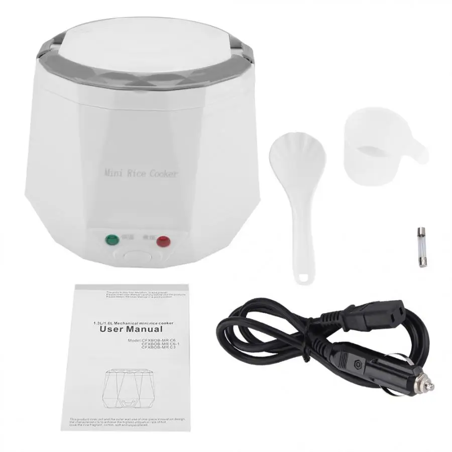 

12/24V Mini Rice Cooker 1.6L Electric Heating Lunch Box Portable Thermostat Food Steamer Multi Electric Cooker For Car Truck