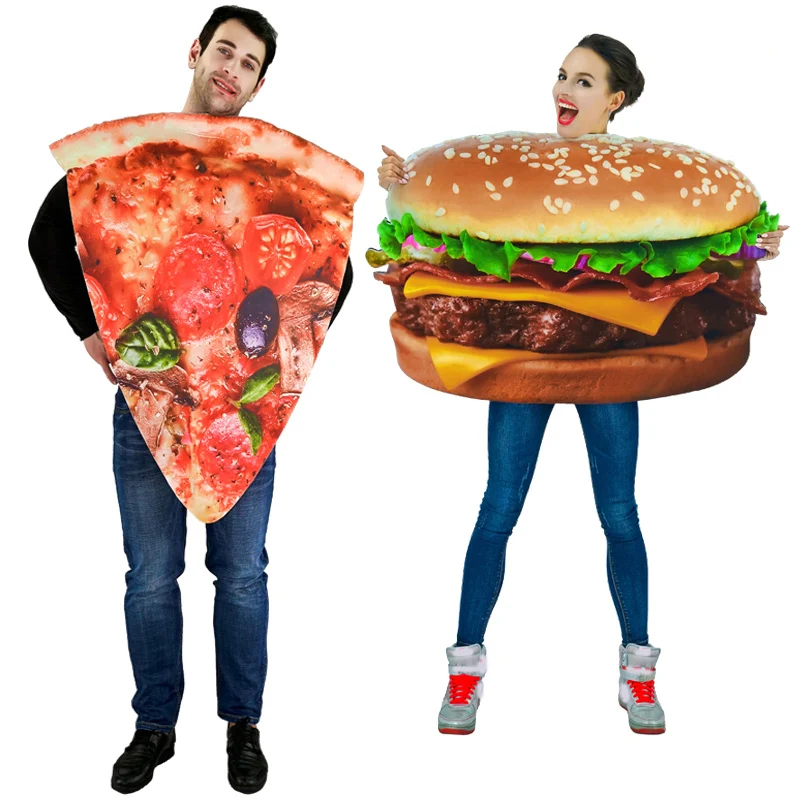 Women Hamburger Jumpsuit Costume Cosplay Men's Slice Pizza Costumes Adult Halloween Party Dress Up Christmas Suits
