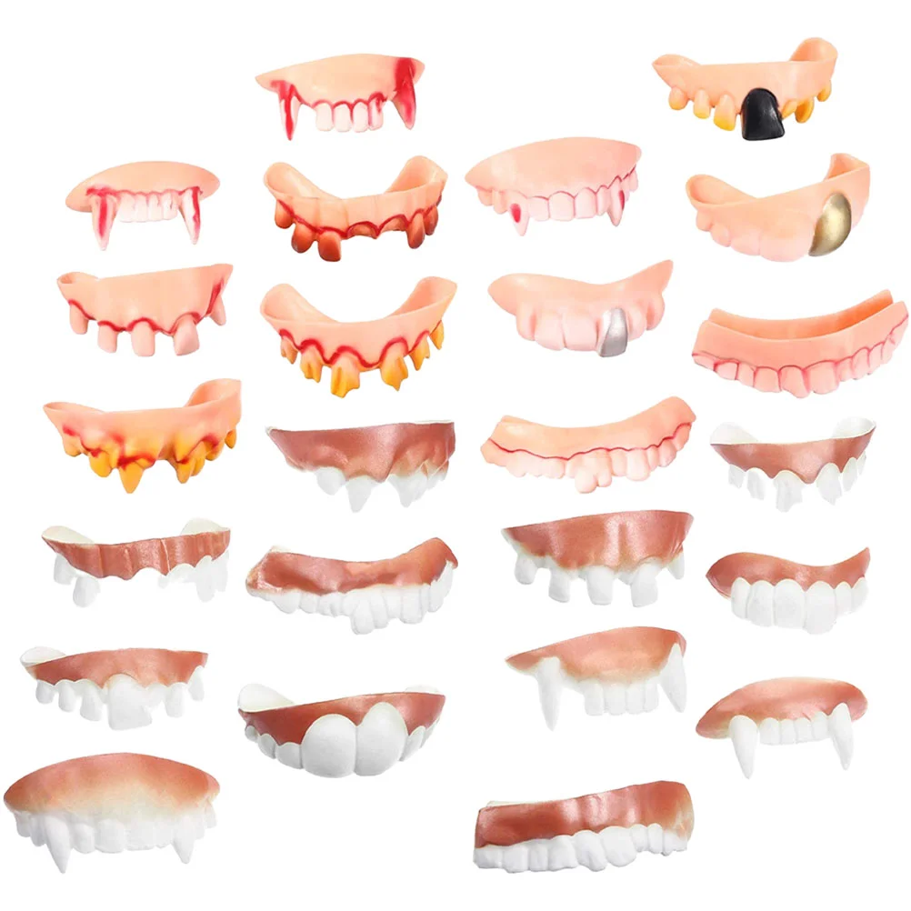 

24 Pcs Halloween Dentures Cosplay Costumes Horrific Teeth Clothing Accessories Pvc Funny For Adults Fake Child Zombie Scary