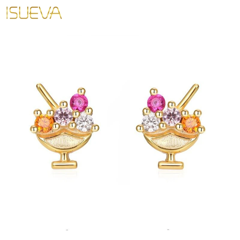 

ISUEVA Gold Filled Small Stud Earrings for Women Colourful Zircon Piercing Huggie Earrings 2022 Fashion Jewelry Wholesale