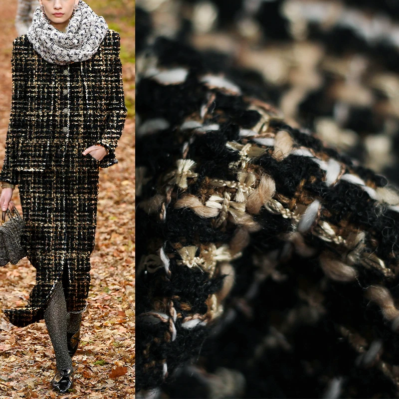 

Black Coffee Fil-Lumiere Tweed Fabric Garment Material Autumn Women Dress Coat DIY Sewing Cloth Freeshipping
