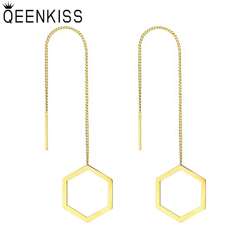 

QEENKISS EG8224 Fine Jewelry Wholesale Fashion Woman Girl Wedding Birthday Gift Geometric Titanium Stainles Steel Drop Earrings