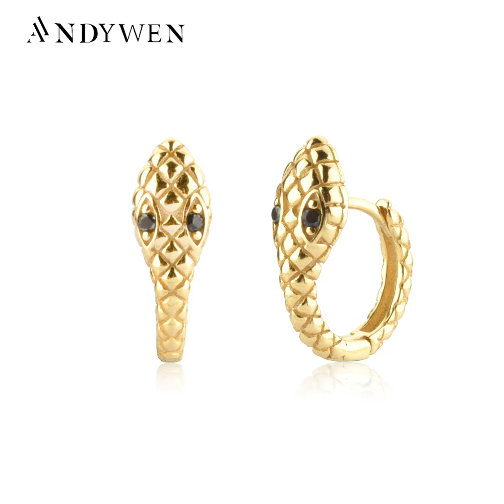 

ANDYWEN 925 Sterling Silver Gold Snake Circle Huggies Hoops Women Fashion Luxury Jewelry 2020 Rock Punk Crystal Loops Piercing