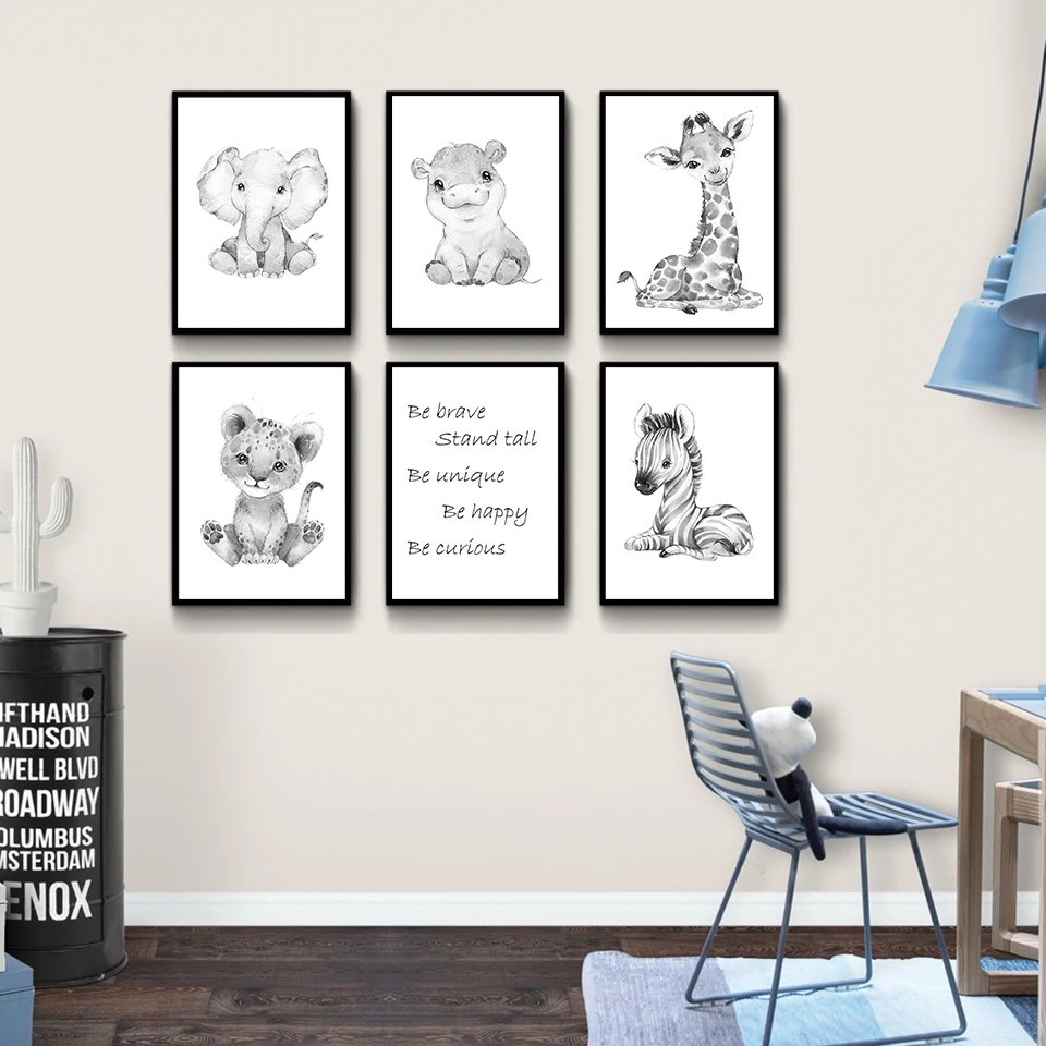 

Wildlife Animal Poster Baby Lion Canvas Painting Black White Art Print Scandinavian Wall Picture For Living Room Home Decor