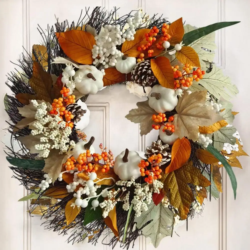 

Autumn Colors Thanksgiving Wreath Vibrant Maple Leaf Realistic Colors Create Festive Pumpkin Decorations for Wall Door
