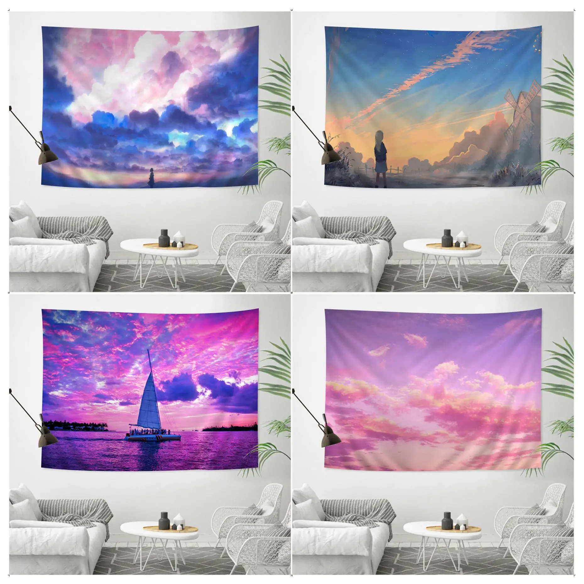 

Pink Sky Cloud Chart Tapestry Hippie Flower Wall Carpets Dorm Decor Wall Hanging Home Decor