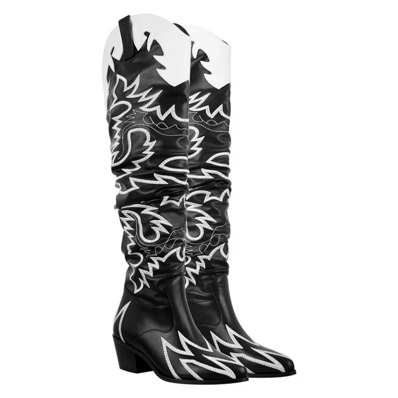 Totem Special Design Women Long Boots Pointed Toe Wedges Pleated Women High Knee Boots Classics Retro Slip-On Botines Mujer 2022