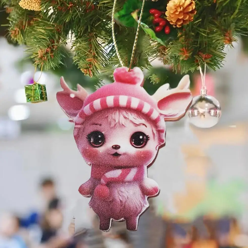 

Cartoon Cute Pink Christmas 2D Elk 2024 Christmas Pendant Personalized Hanging Ornaments Tree Gift Supplies Decoration Hang H3V3