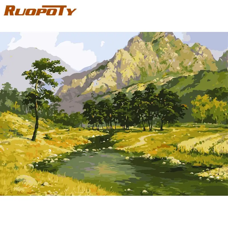 

RUOPOTY Paint By Number Mountain River Drawing On Canvas HandPainted Painting Art Gift DIY Pictures By Number Scenery Kits Home