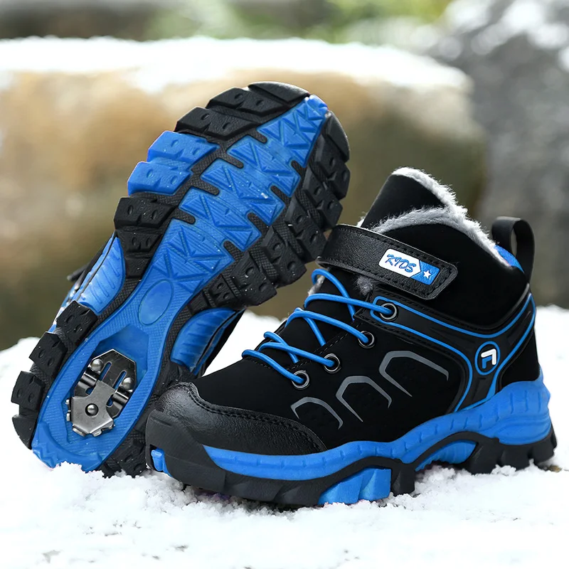 Children Casual Shoes Boys Non-slip Paw Winter Warm Fur Snow Boots Tactical Leather Sneakers Kids Outdoor Footwear Padded Boots