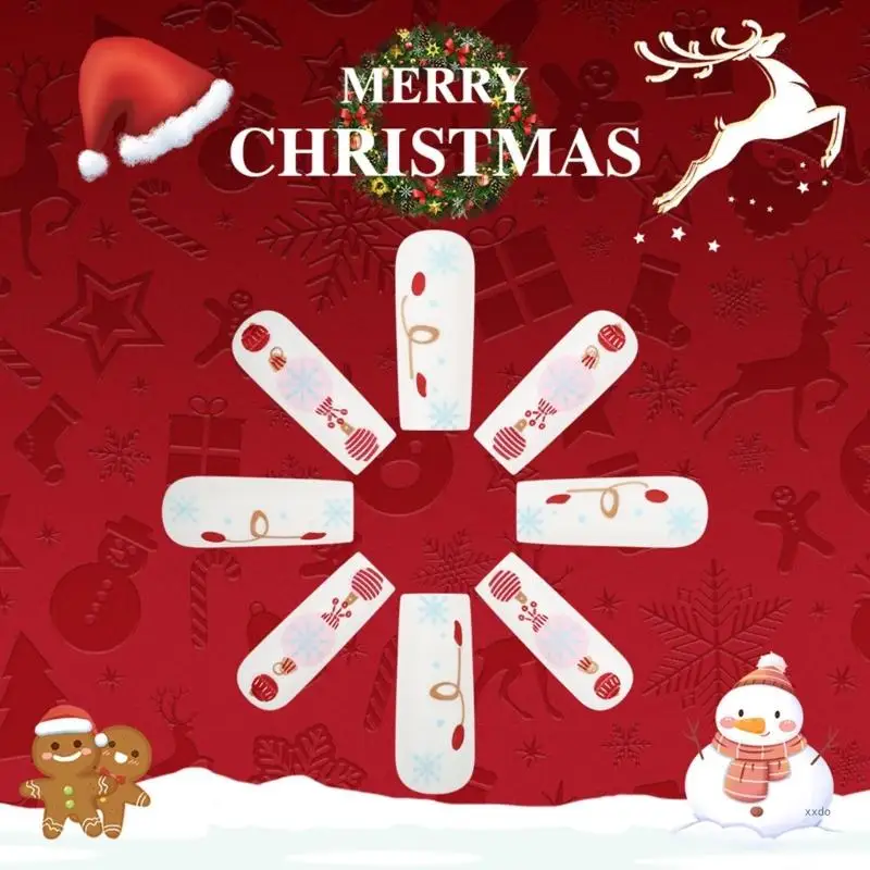 Стильный рождественский набор для ногтей со снежинками и накладными ногтями 24