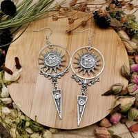 gothic exaggerated creative design smile sun vine grass leaf pendant earrings personality female triangle cone pendant jewelry