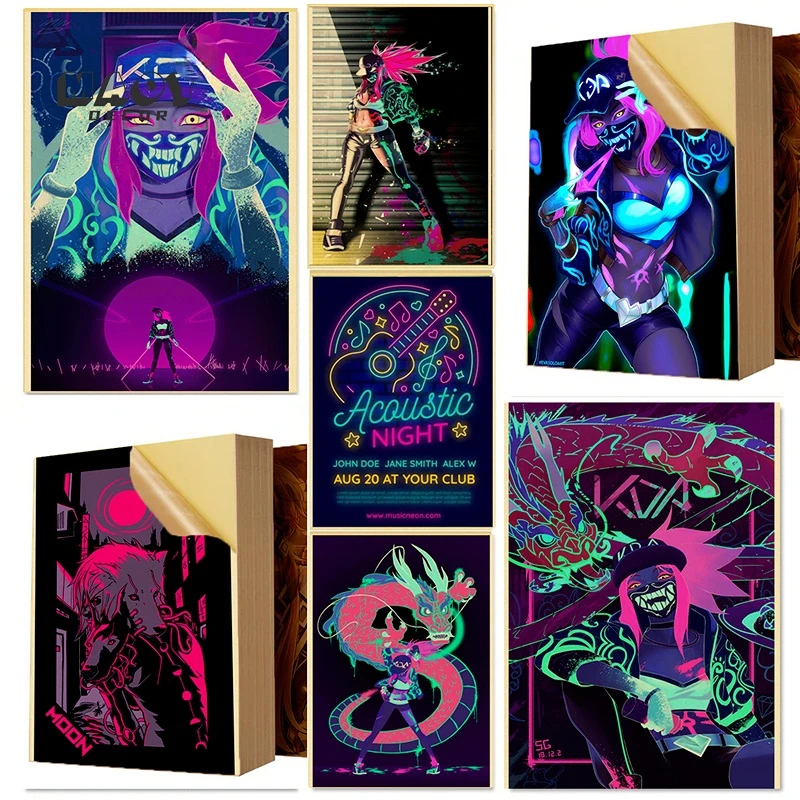 

Neon Hero Tarot Retro Wall Sticker Posters and Wall Paper Prints Living Room Bar Cafe Game Study Decorative Painting Boy Gift