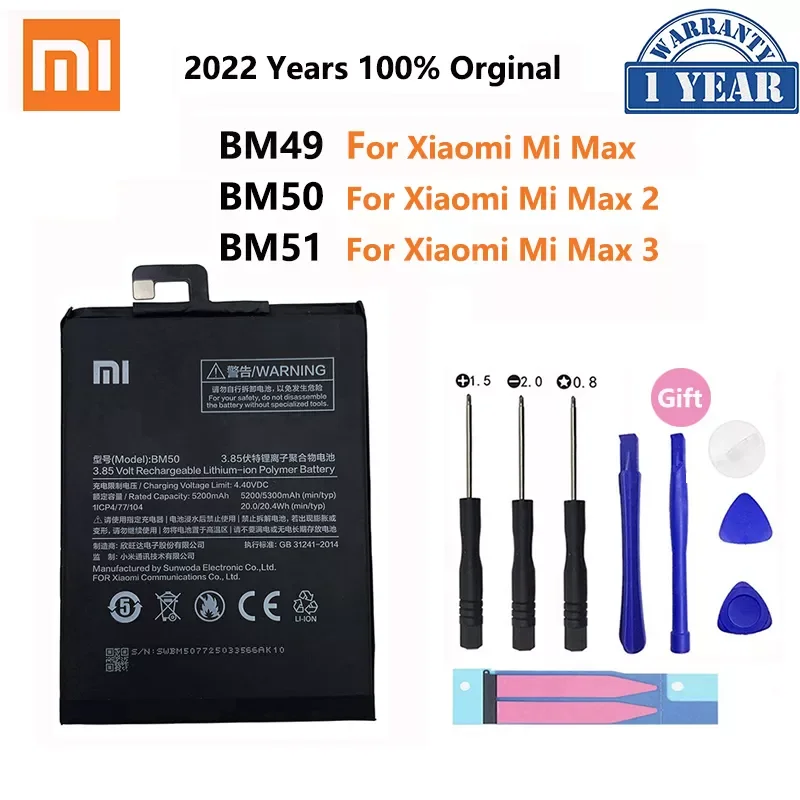 

100% Orginal BM49 BM50 BM51 Battery For Xiaomi Max 2 3 Max2 Max3 High Quality Phone Replacement Batteries
