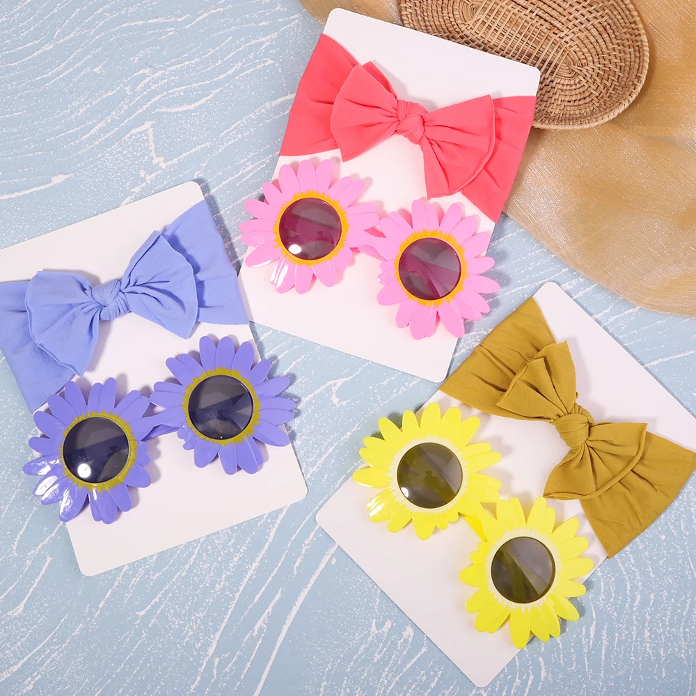 

2Pcs/Set Nylon Headband Cosmos Sunglasses UV400 Baby Boy Girl Photography Props Hair Bands Picnic Eye Headwear Accessories